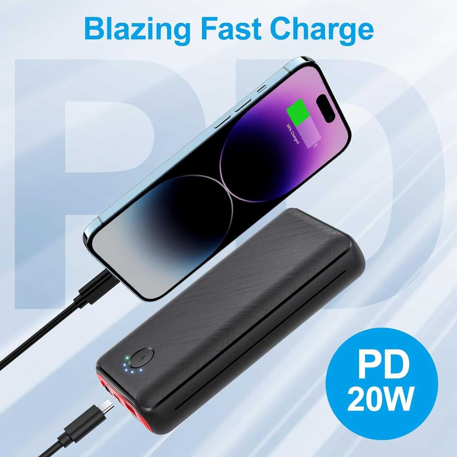 Powerbank, zewnętrzna ładowarka, USB C/ micro/ USB 30 000 mAh