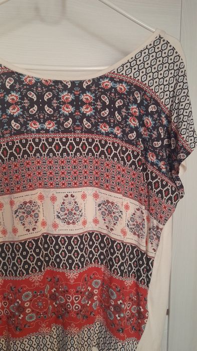 40 42 L XL Reserved orientalna wzorzysta bluzka nietoperz krótki rękaw