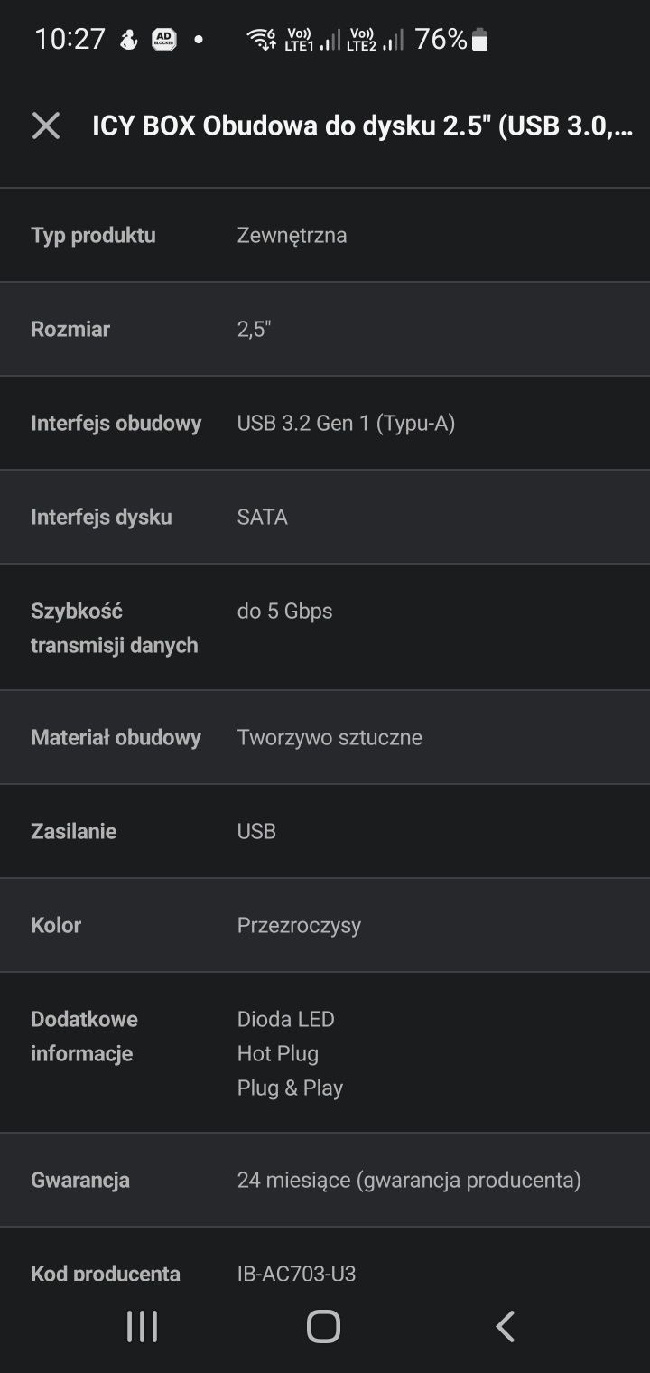 OBUDOWA ICY BOX do dysku 2.5" (USB 3.0, transparentny)