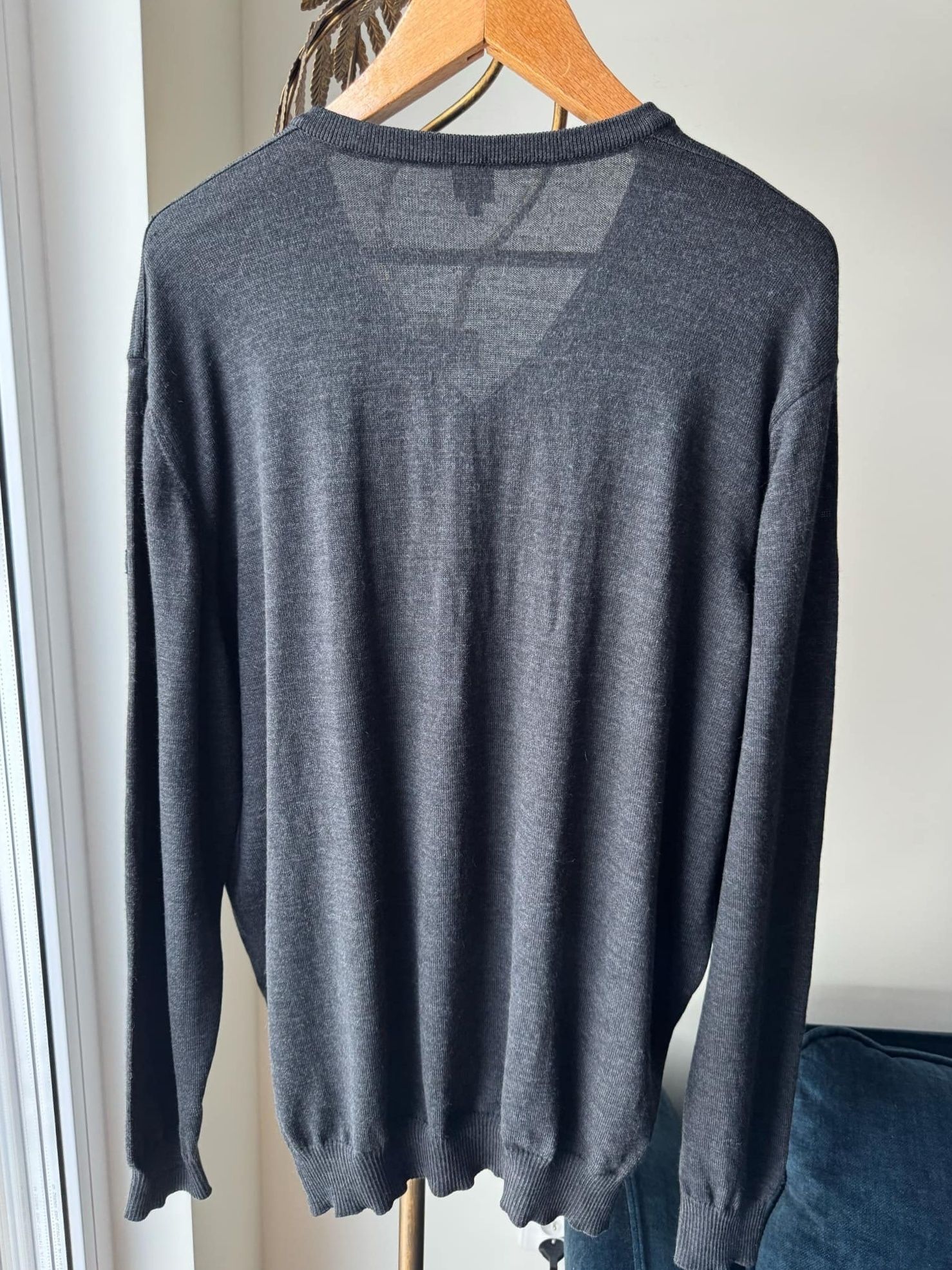 Sweter męski ciemny szary März Marz Classic 100% wełna L 40 XL 42
