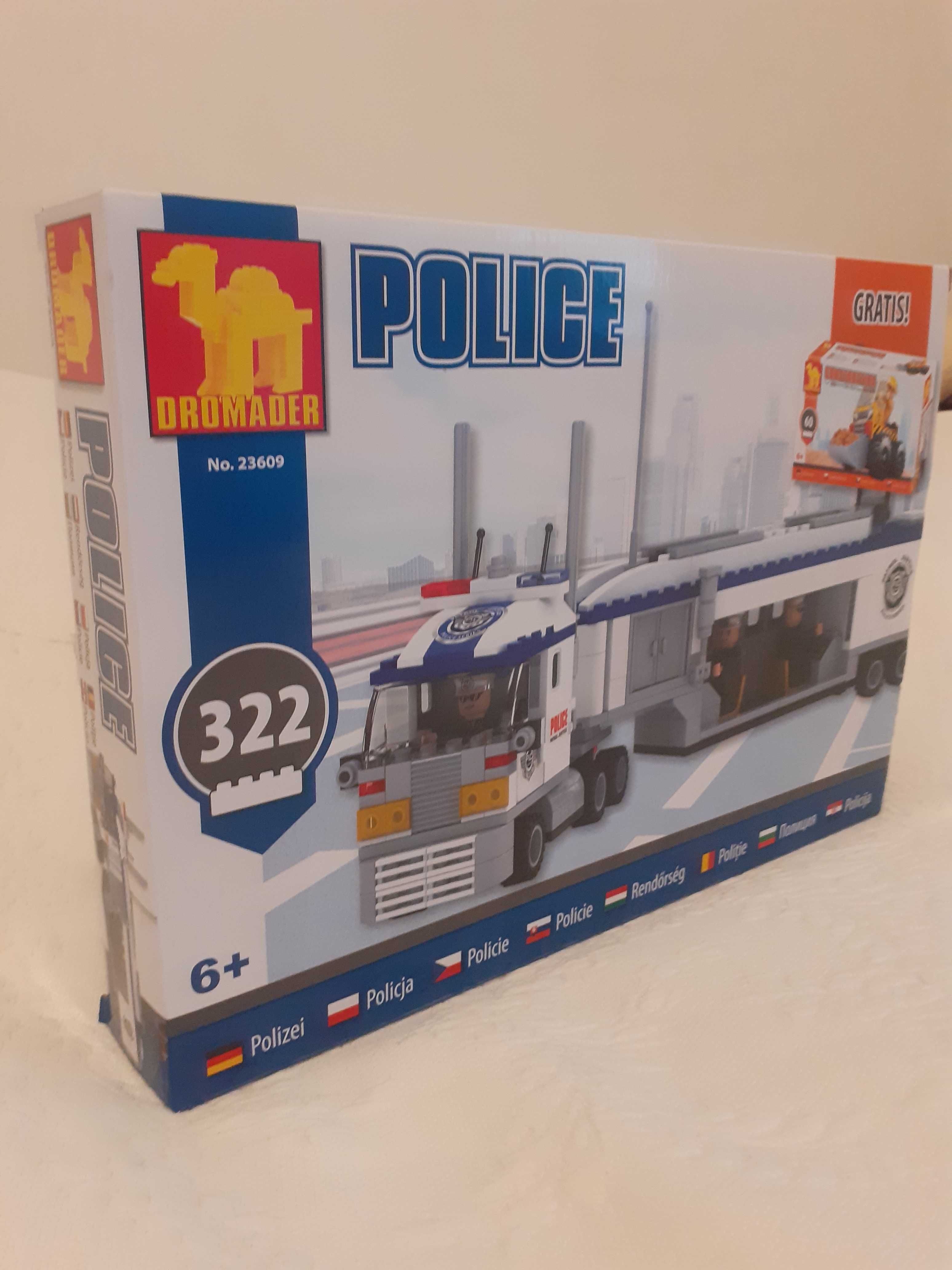 Klocki Dromader 6+Police 23609, 322 szt+Construction 60szt  koparka