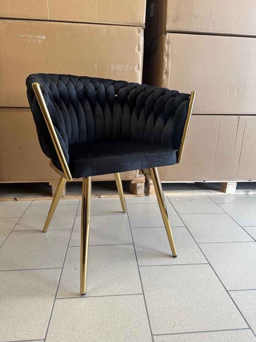 Krzesła nowoczesne glamour krzesło plecione welur czarne fotel