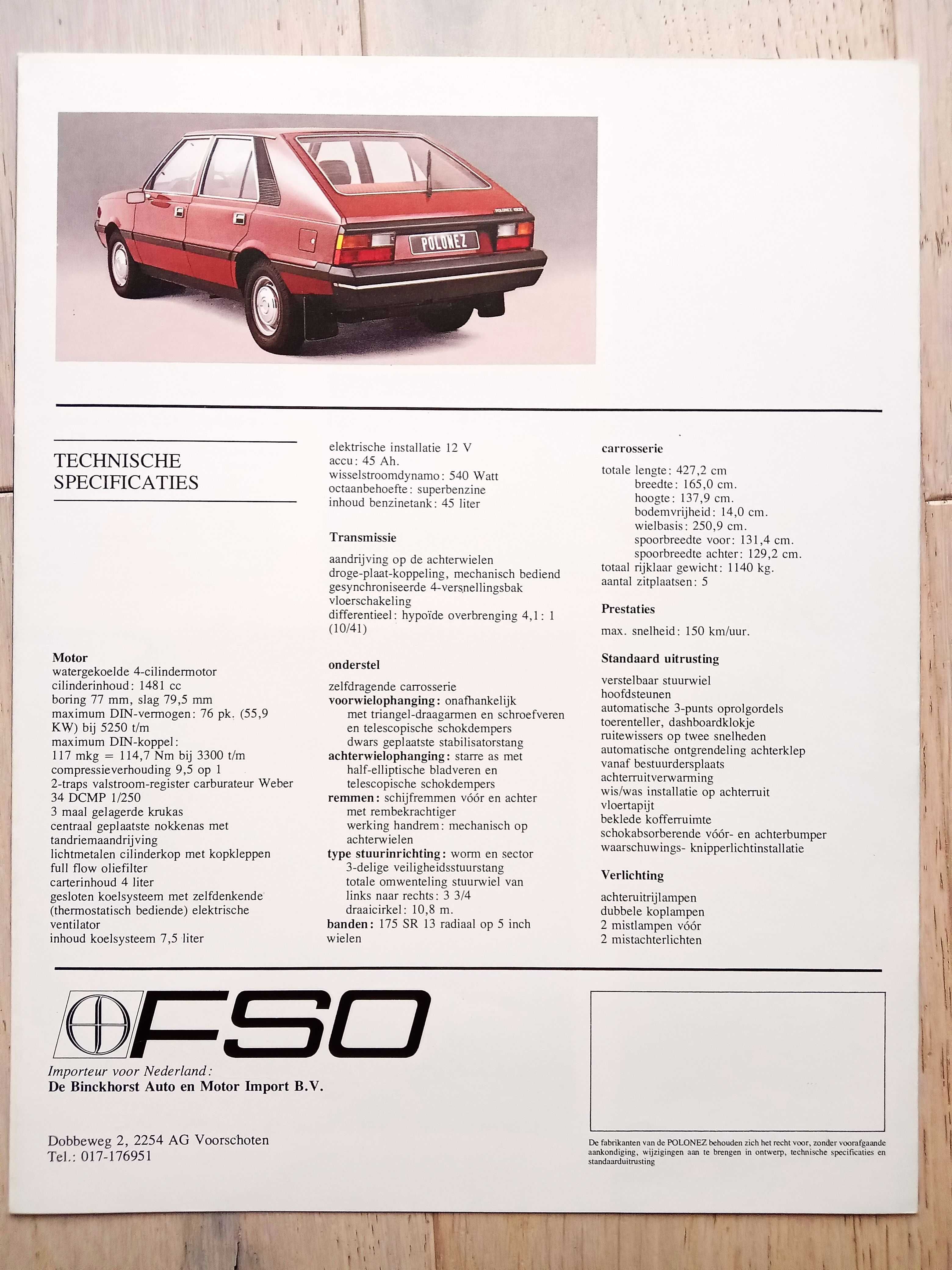 FSO Polonez 1.5 (1981) prospekt 8 str., st. BDB-, FORMAT WIĘKSZY od A4