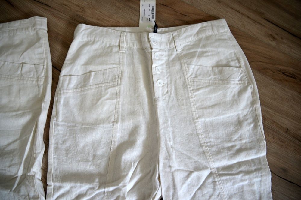 Nowe lniane spodnie damskie 3/4 szwajcarskiej firmy Chicoree r. L