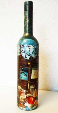 Бутылка с новогодним декором ручной работы для напитков