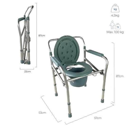 Cadeira sanitária Mar, com tampa, regulável em altura, apoio de braços