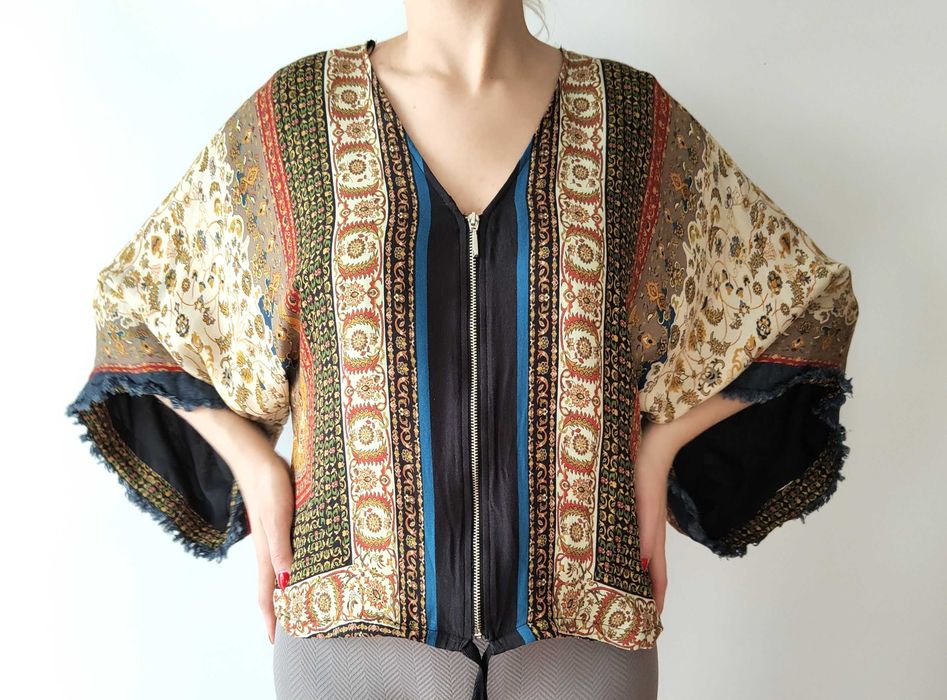 Kurtka narzutka kimono Zara XS 34 boho bohemian etno hippie kolorwe