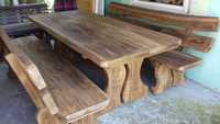 Zestaw ogrodowy tarasowy drewniany stół + 2 ławki
