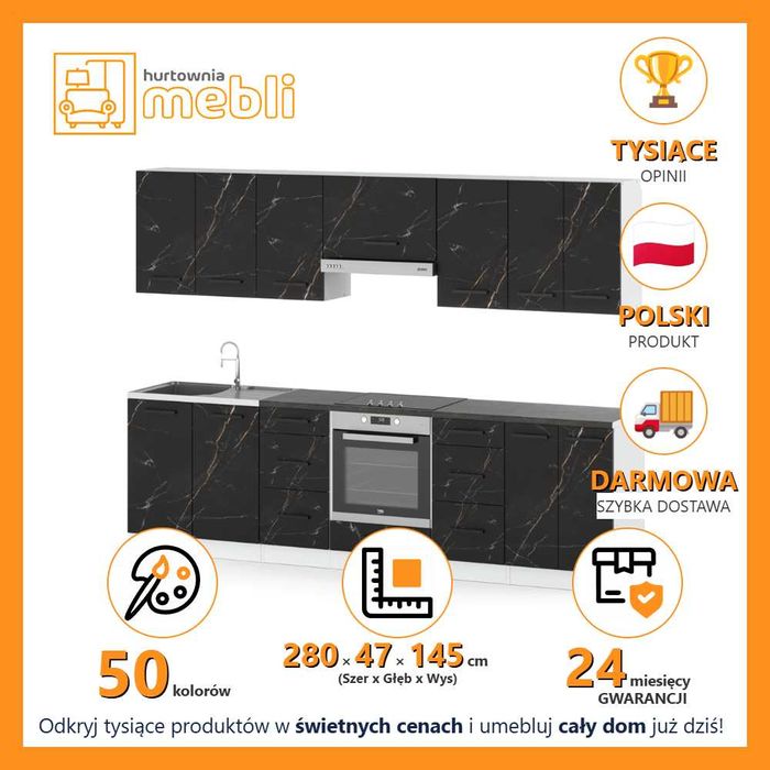 Kuchnia Modułowa Nowoczesna Roma 2.8m Zestaw Z Blatem Kuchnia Pojemna