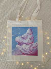 Ręcznie malowana torba - fioletowa chmura