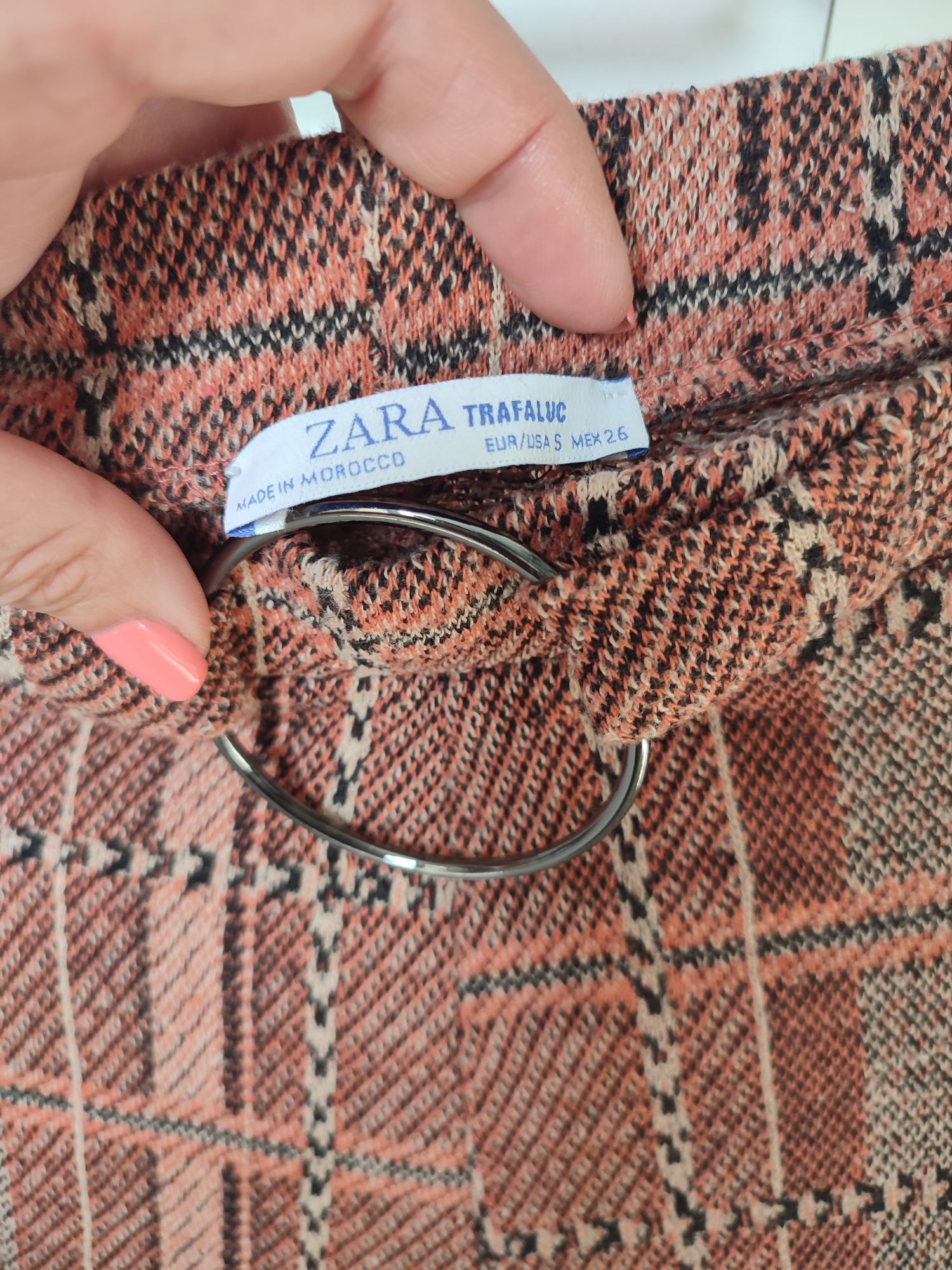 ZARA Spodnie Culotte w Kratę z Ozdobną Klamrą Rozmiar S 36
