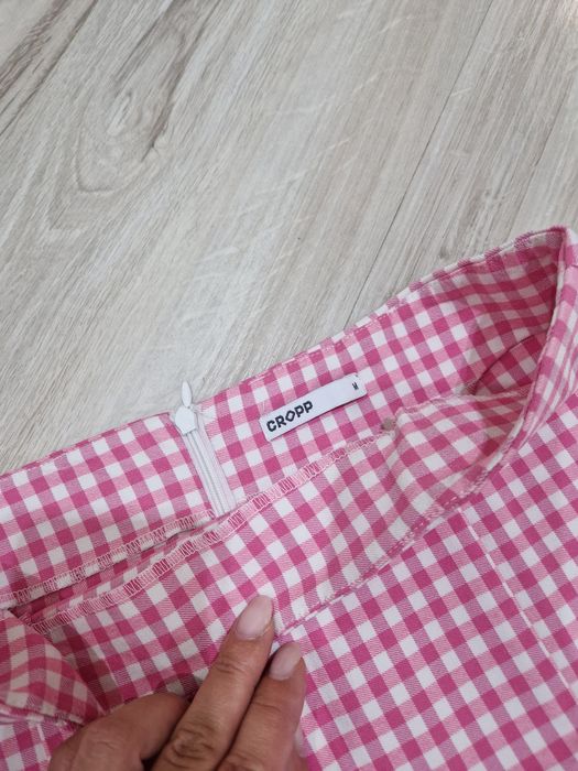 Spodniczka mini z rozcięciami, letnia spódniczka w kratkę, różowa