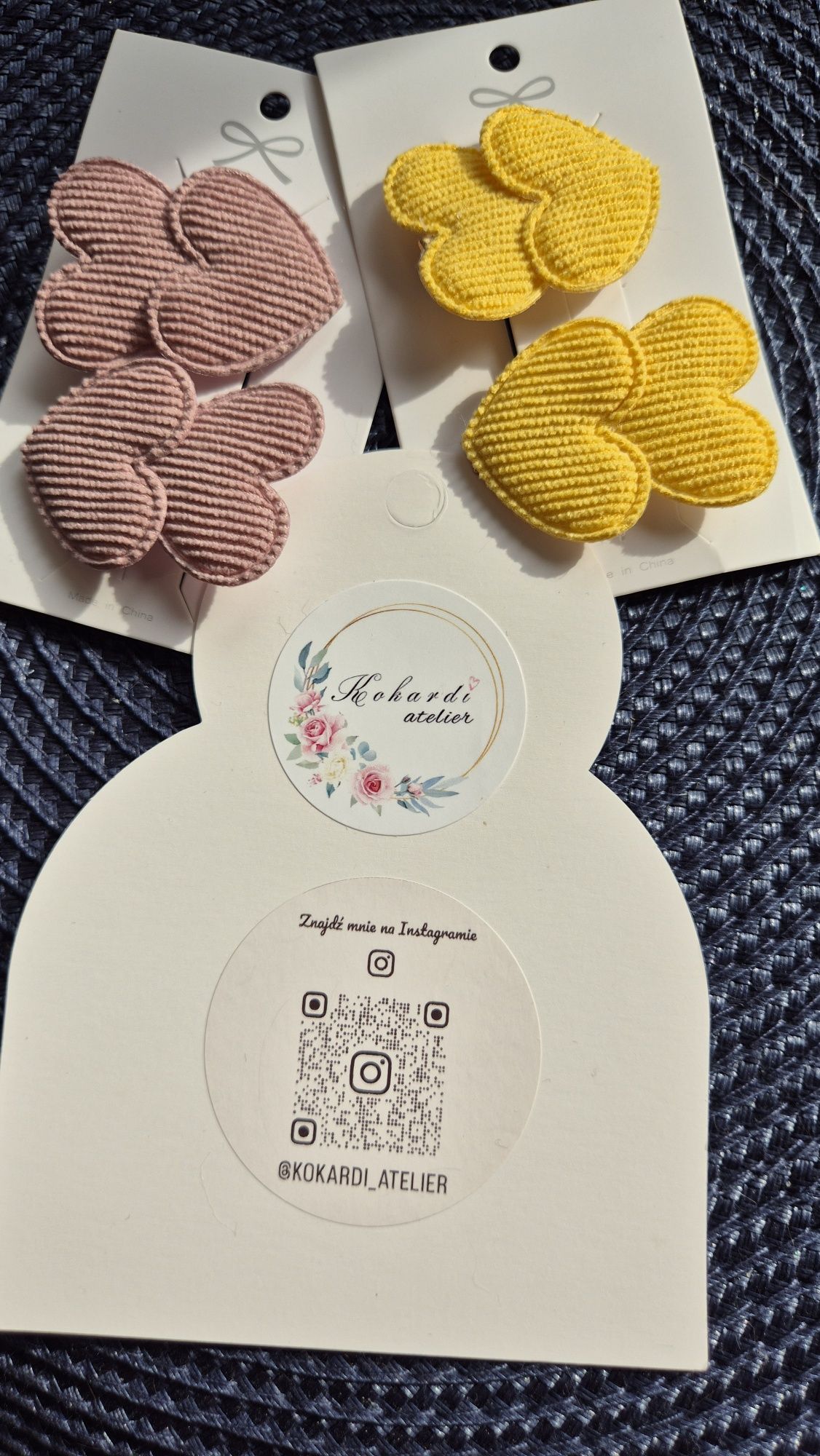 Spineczki spinki serduszka sztruksowe handmade