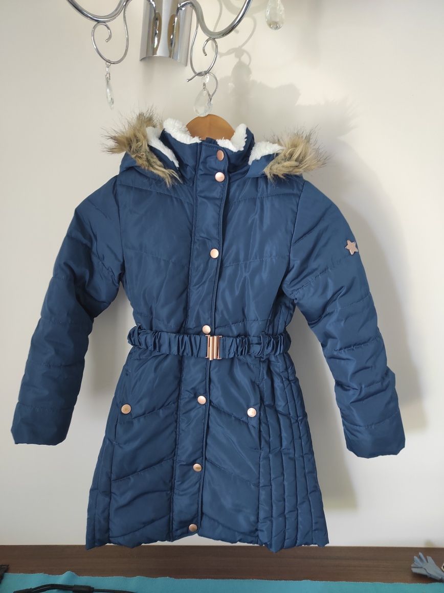 Granatowa kurtka zimowa płaszczyk dla dziewczynki 128 smyk coolclub