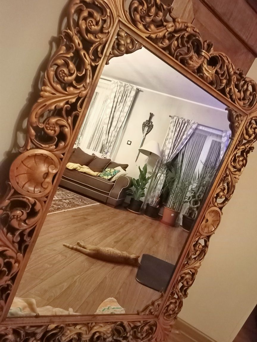 Duże rzeźbione lustro drewniane antyk