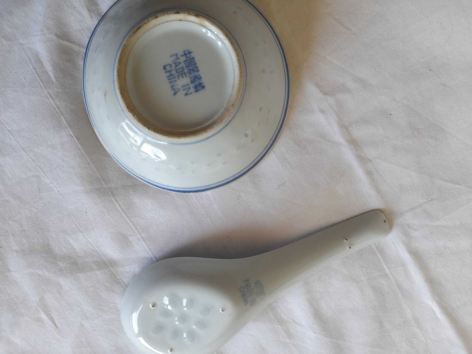 Conjunto antigo taça e colher chinesa