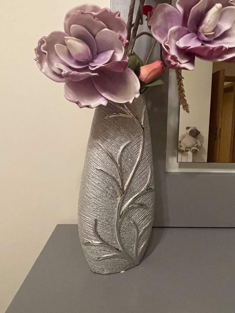 Vaso de cerâmica grés prateada 33 cm ARPAD