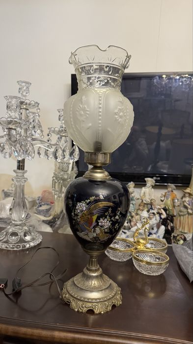 Лампа настольная с фазаном, роспись, обьемное стекло, из  Европы,