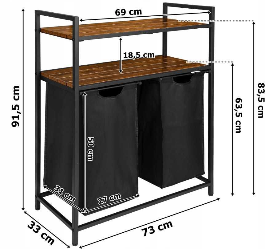 Regał metalowy z półkami kosz na pranie bieliznę dwukomorowy loft