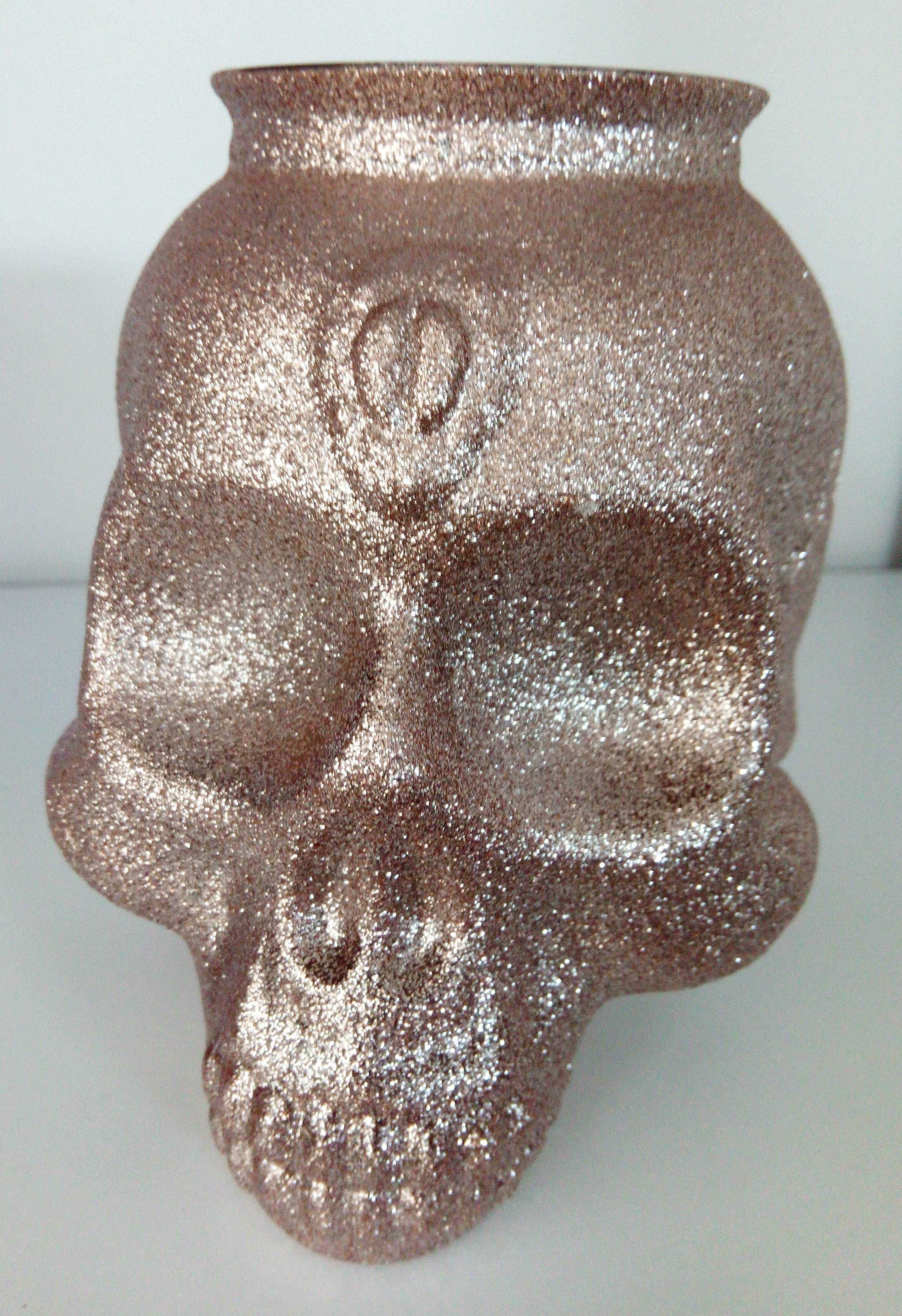 Brokatowa różowa czaszka doniczka pojemnik pink skull czacha wazon
