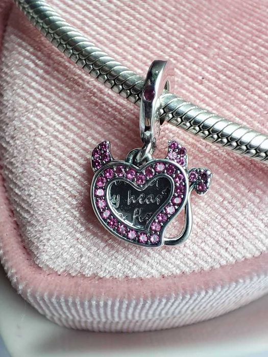 charms zawieszka srebro 925 serce diabełek