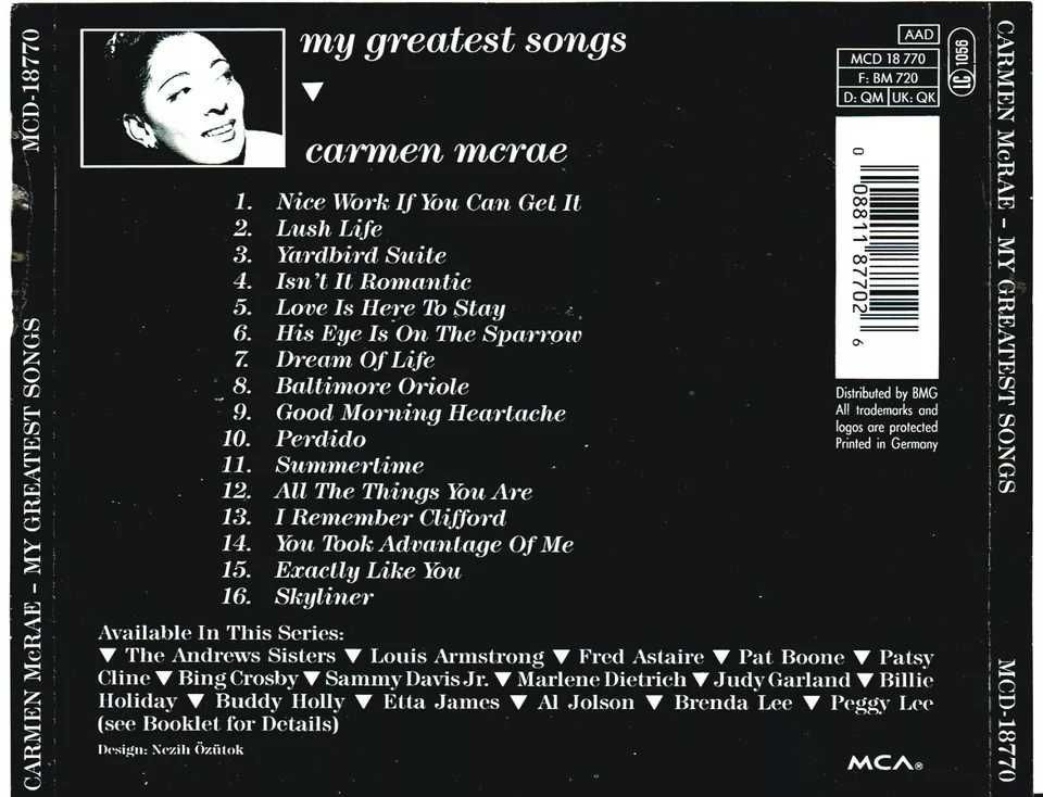 Carmen Mcrae - My Great Songs - CD - 1992 - made in Germany