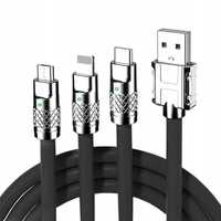 Pancerny kabel  3w1 DO IPHONE / MICRO USB / TYP-C 6A 120W