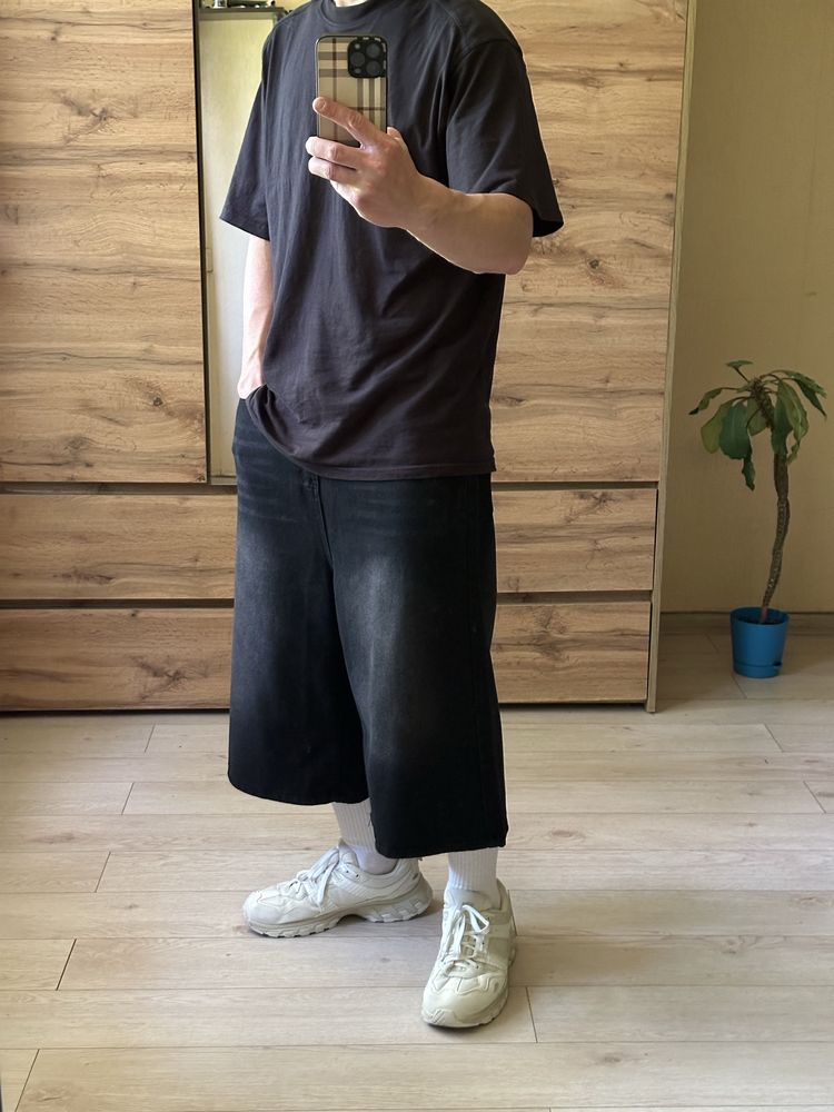 Базові чорні широкі чоловічі baggy шорти оверсайз Л , L реп washed rap