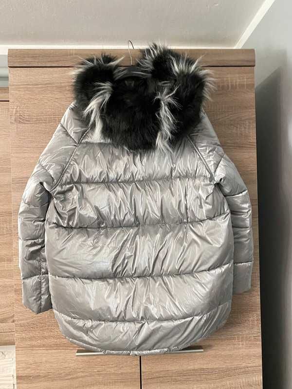 Kurtka damska puchowa dwustronna z kapturem M L oversize zimowa