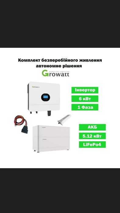 Комплект резервного живлення, Growatt SPF 6000 ES+ АКБ 5.12кВт