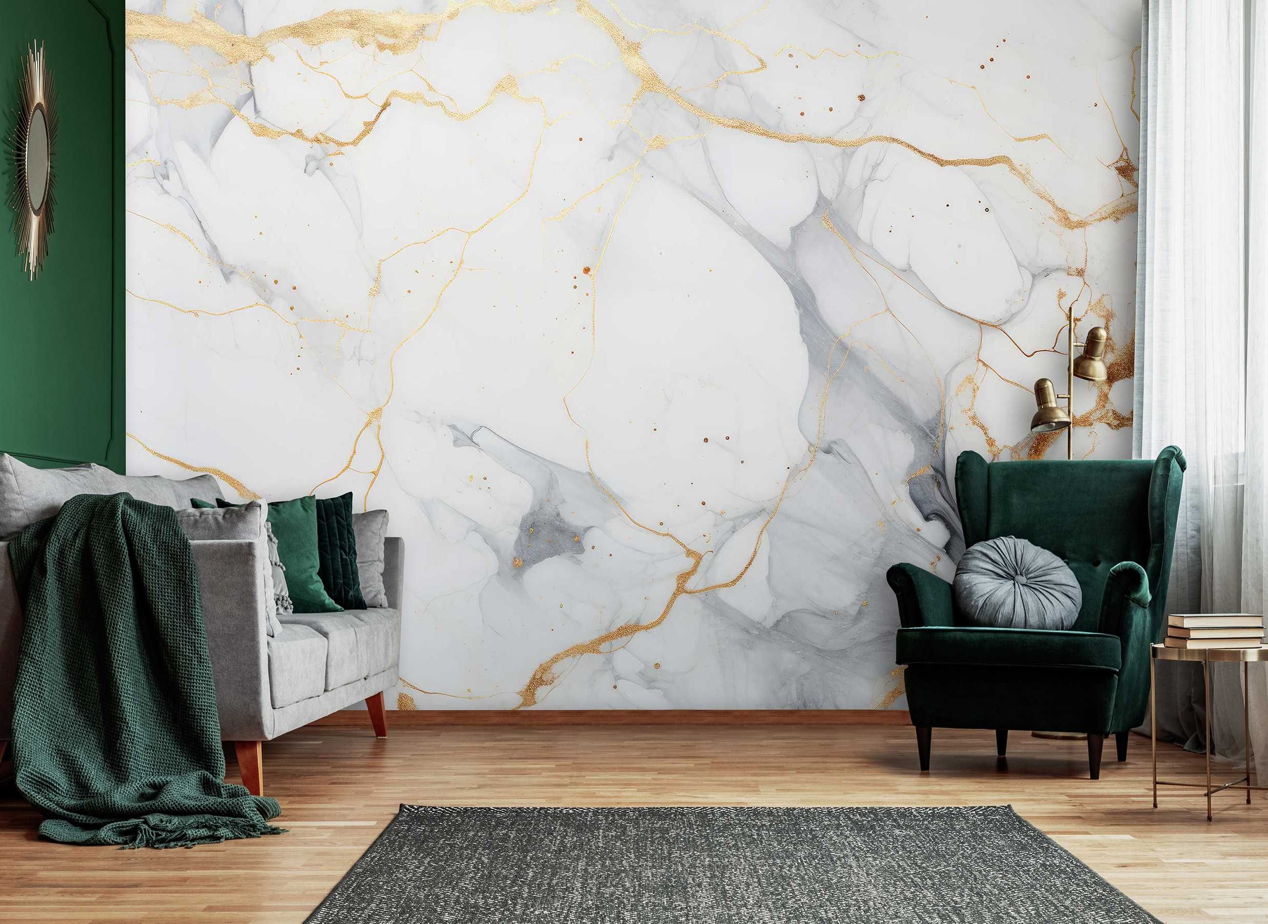 Fototapeta Marmur Granit Biały Złoty Glamour 3D Twój Rozmiar + KLEJ