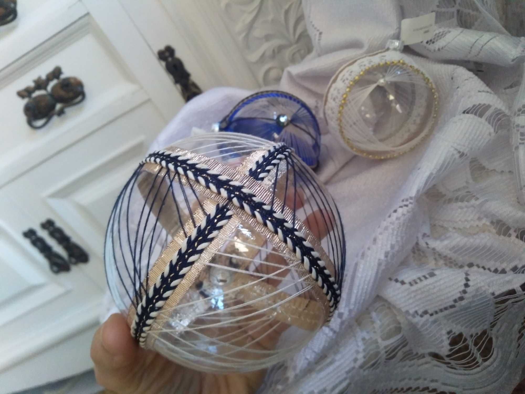 Ręcznie zdobiona rękodzieło handmade bombka szklana choinkowa ozdoba