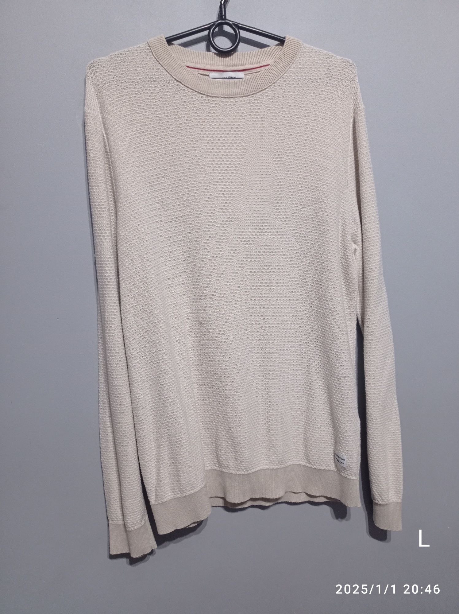 Sweter L Jack& Jones bawełna basic jednolity okrągły dekolt jesień zim