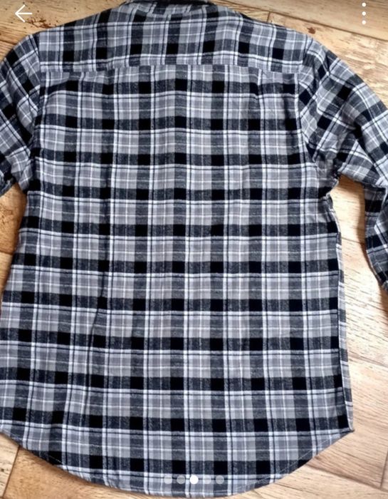 Koszula męska z długimi rękawami szara kratka flanela kieszeń guziki