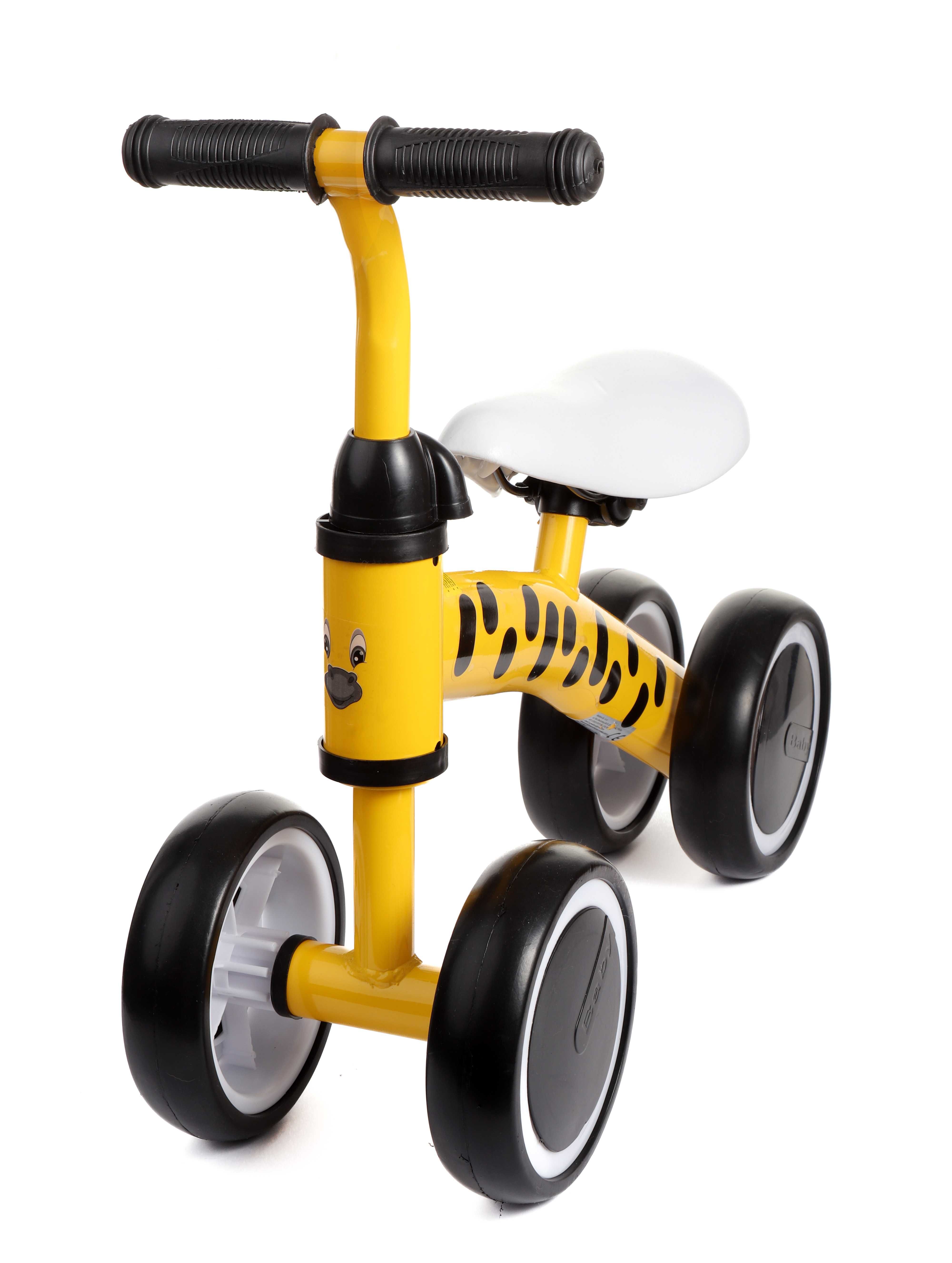 Żółty rowerek biegowy dziecięcy, jeździk na roczek