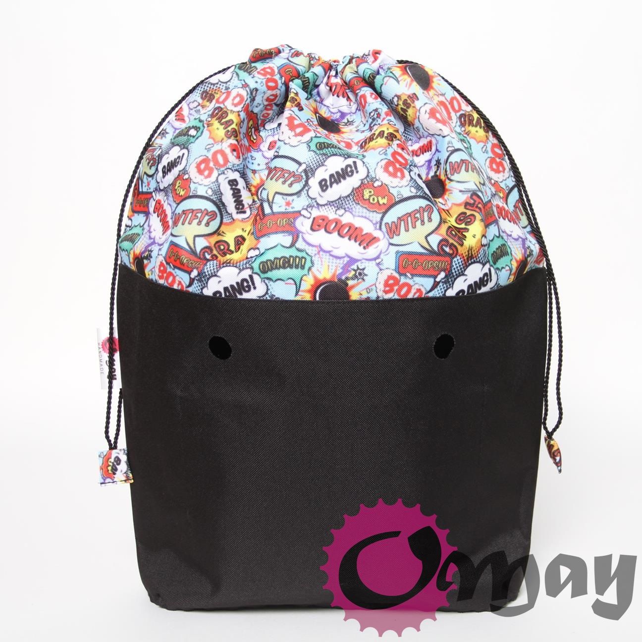 Czarny organizer OBAG STANDARD worek komiks 2 kieszenie komin OMAY