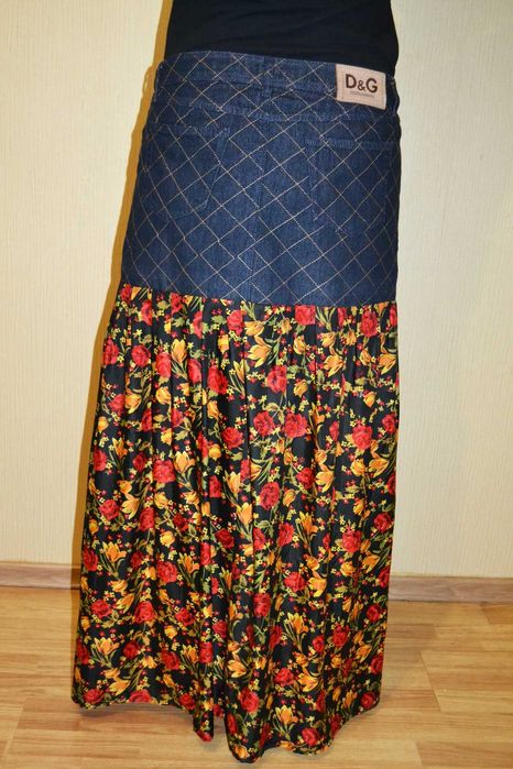 Джинсовая юбка с цветочной рюшкой Dolce & Gabbana