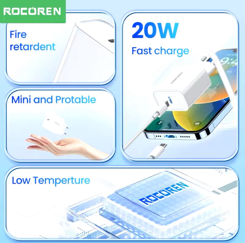 Зарядное устройство Rocoren PD 20W GaN / Зарядний пристрій Rocoren
