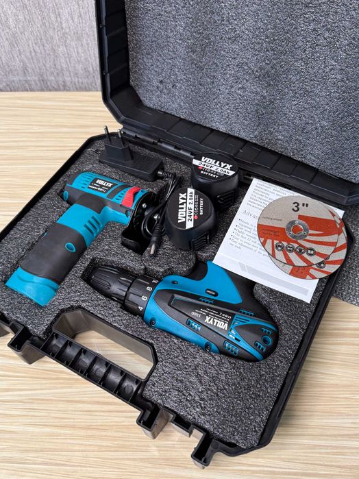 Набор 2в1 Болгарка + Шуруповерт + 5 дисков / Набор инструментов