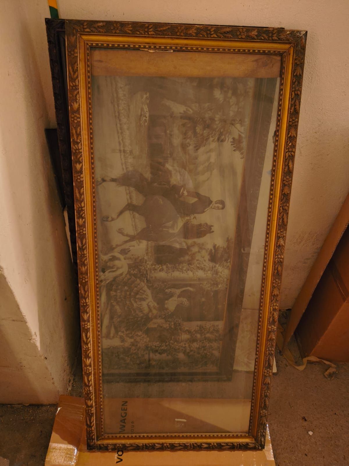Ramy drewniane 130cm x 60 cm rama retro szkło złota
