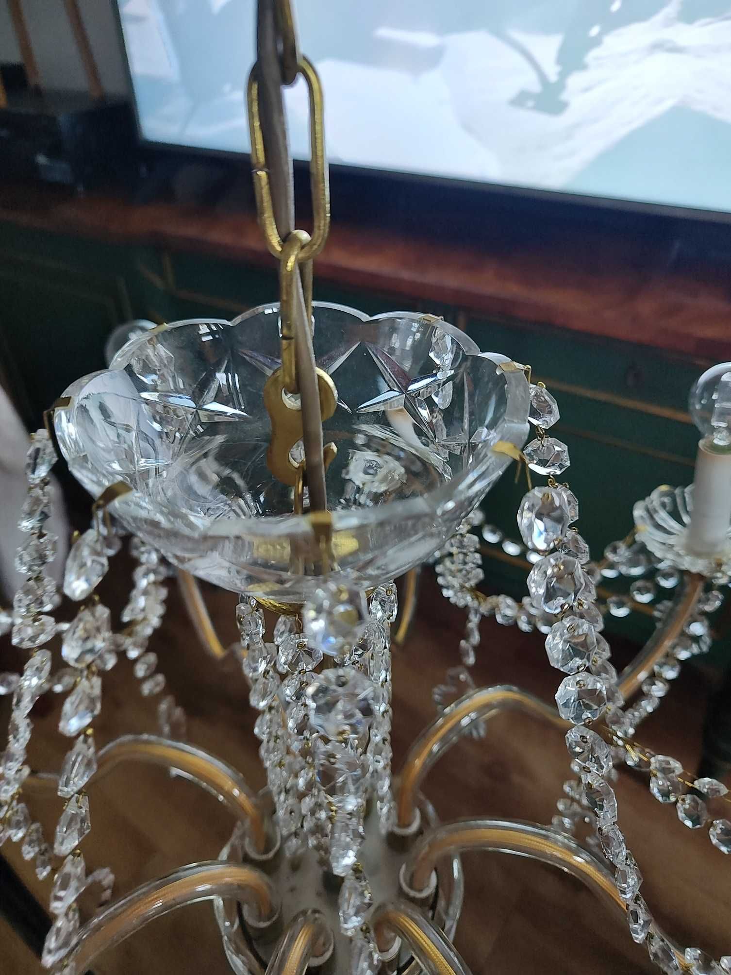Lampa wisząca, żyrandol kryształowy, metal