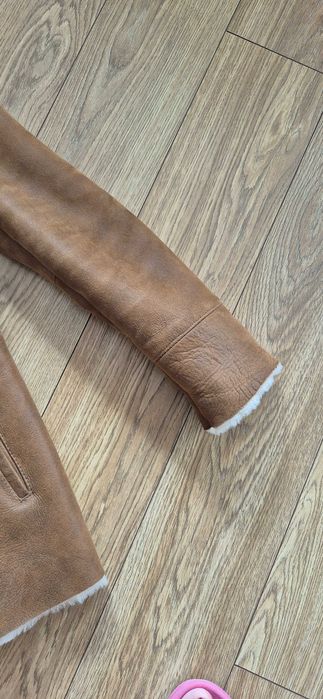 Kożuch damski rozm. S ciepły, duży kaptur Pilotka skóra owcza