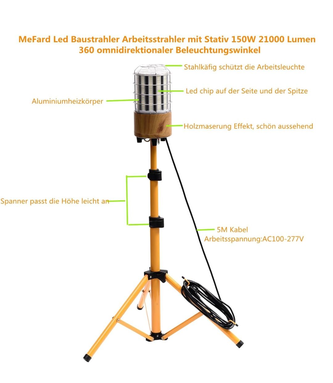 MeFard LED Reflektor budowlany Reflektor roboczy ze statywem