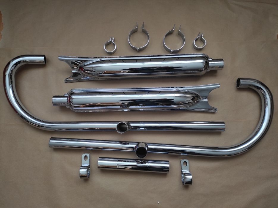 Kompletny układ wydechowy M750 M72 Ural Dniepr tłumiki kolana chrom