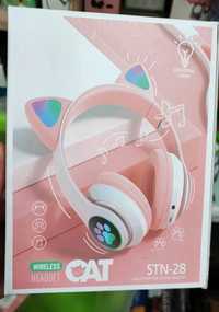 Наушники детские беспроводные Bluetooth Cat Ear STN-28 LED Кошачьи ушк