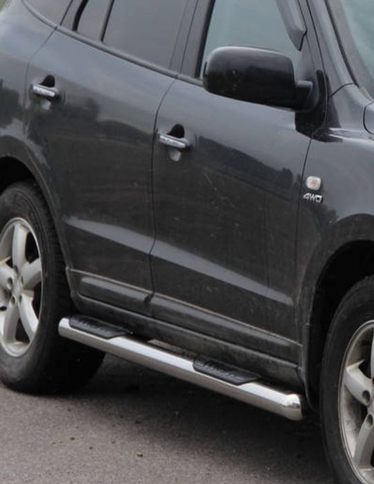 Бічні пороги підніжки труба з накладками для Hyundai Santa Fe