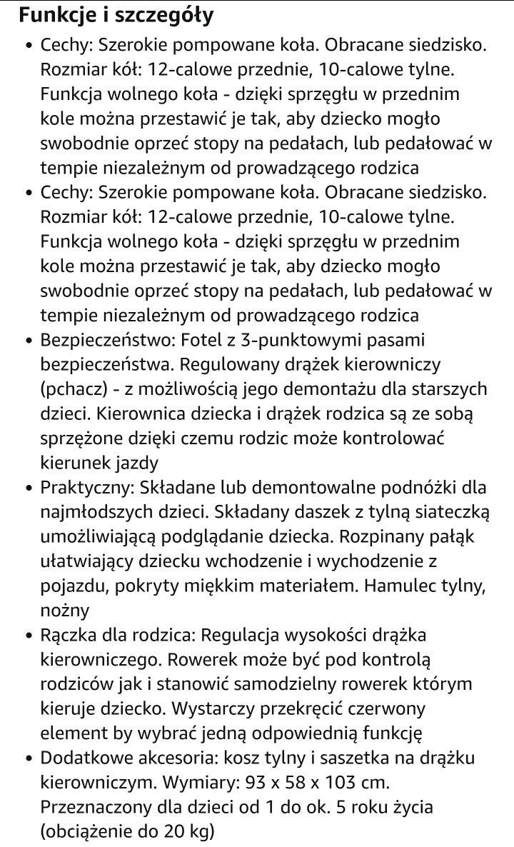 Rowerek trójkołowy pchacz