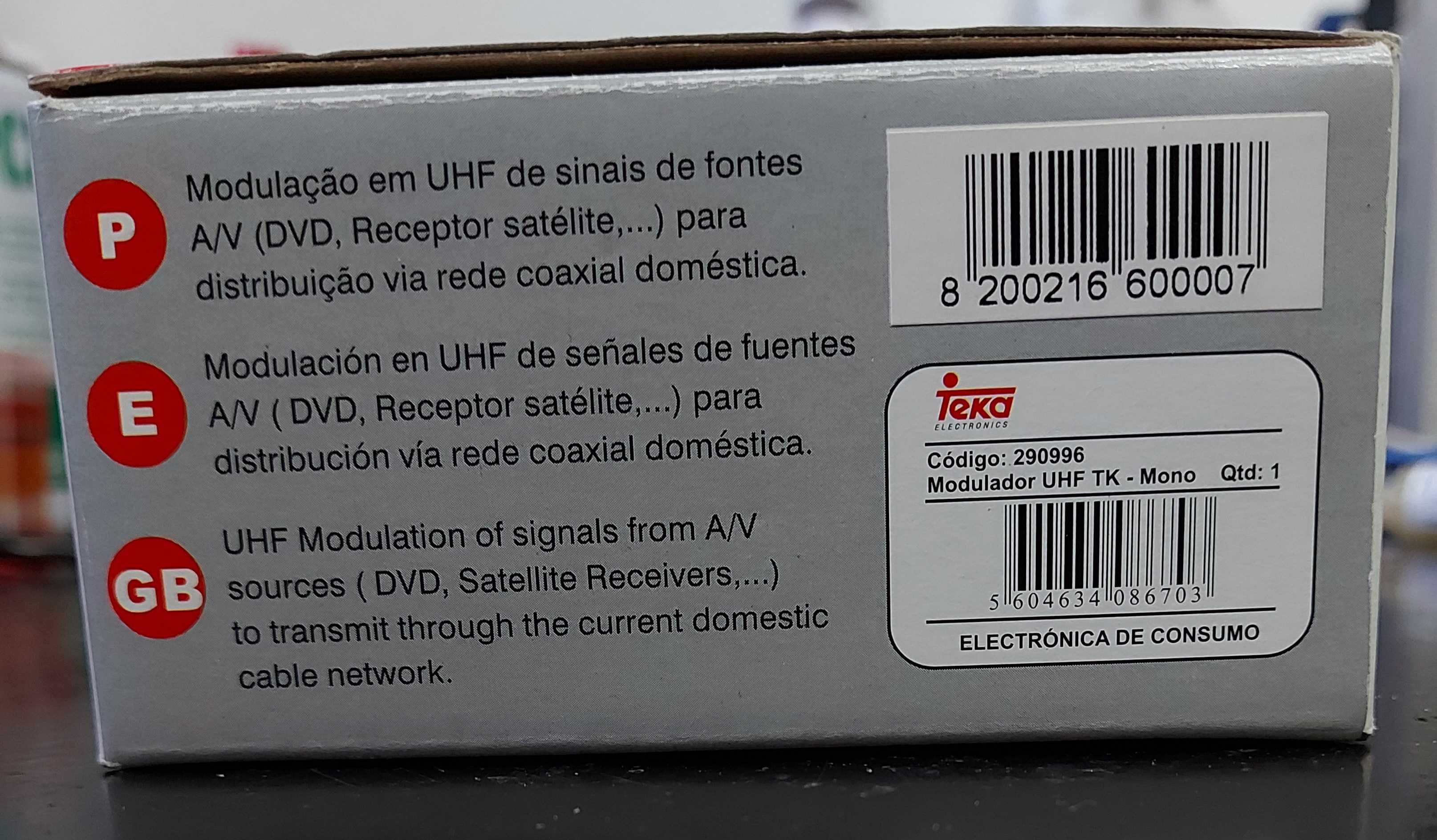 Modulador UHF para ligar uma box a um tv antigo sem canais digitais.