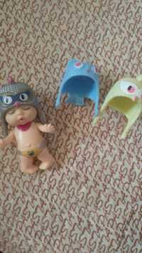 игрушка резиновая куколка девочка шапочки- шлемы меняются 3 шт сова