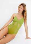 B.P.C body zielone ze stringami miękkie miseczki koronkowe r.40/42
